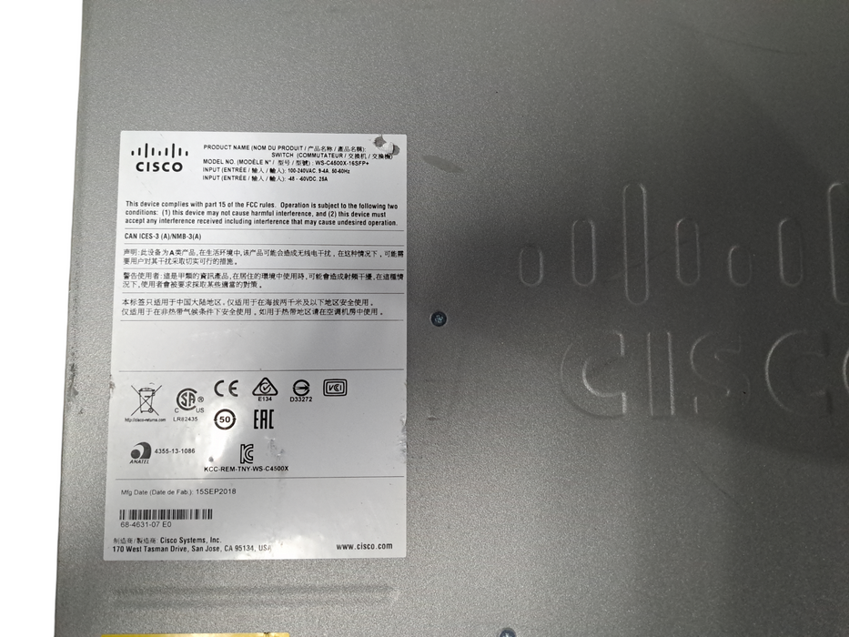 Cisco Catalyst 4500-X Series 16 SFP+ Port Series Switch | WS-C4500x