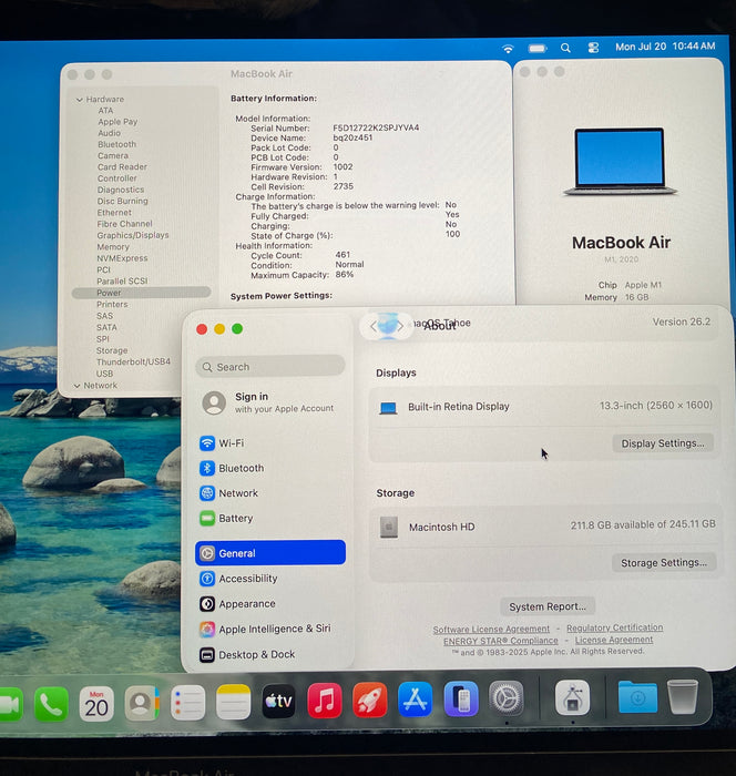 Apple MacBook Air 13" M1 2020 16GB RAM 256GB SSD No Power Adapter READ!