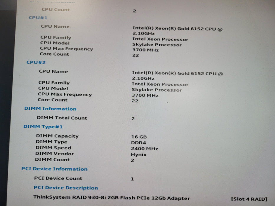 Lenovo ThinkSystem SR630 1U 2x Gold 6152 @ 2.10GHz 32GB DDR4 930-8i 2x PSU