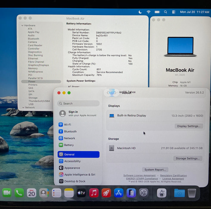 Apple MacBook Air 13" M1 2020 16GB RAM 256GB SSD Missing Keys For Parts/Repair
