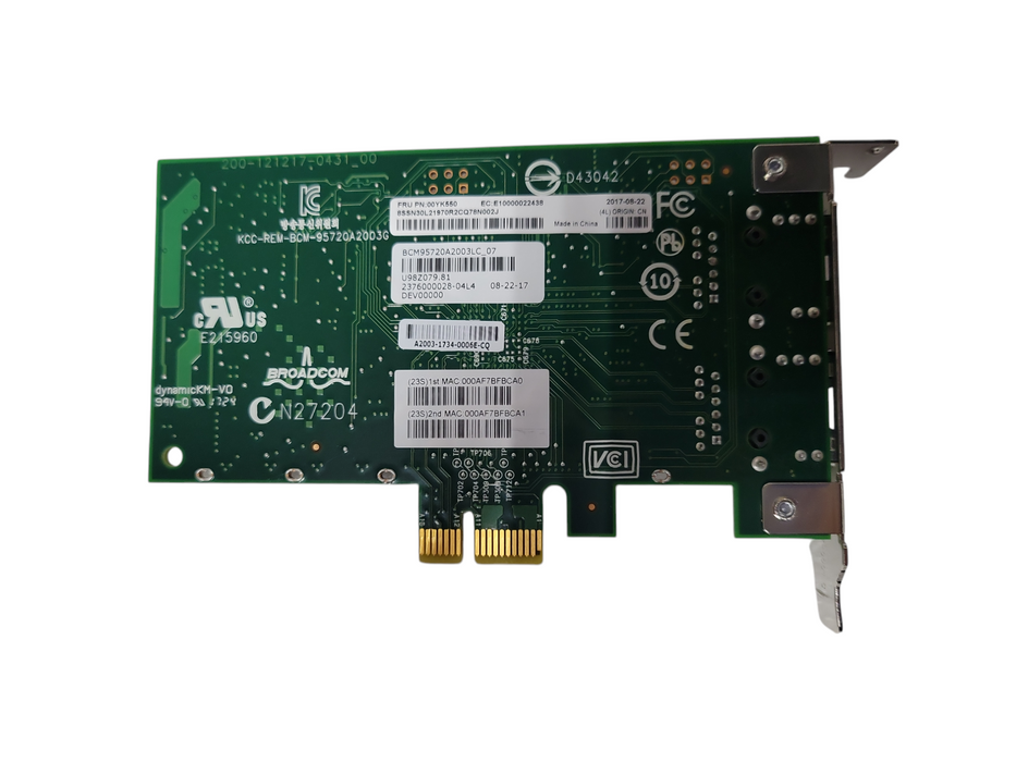 00YK550 ThinkSystem Broadcom BCM95720A2003LC RJ45 2-Port PCIe Ethernet Adapter