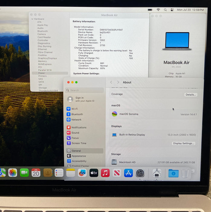Apple MacBook Air 13" M1 2020 16GB RAM 256GB SSD No Power Adapter READ!