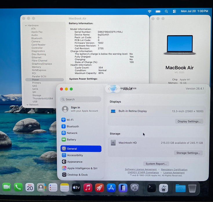 Apple MacBook Air 13" M1 2020 16GB RAM 256GB SSD Faulty LCD For Parts/Repair