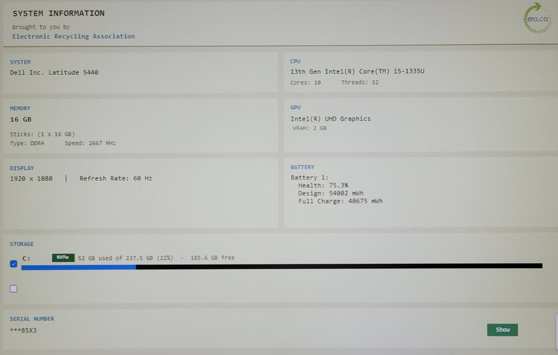 Dell Latitude 5440 14" i5-1335U 16GB DDR4 256GB NVMe