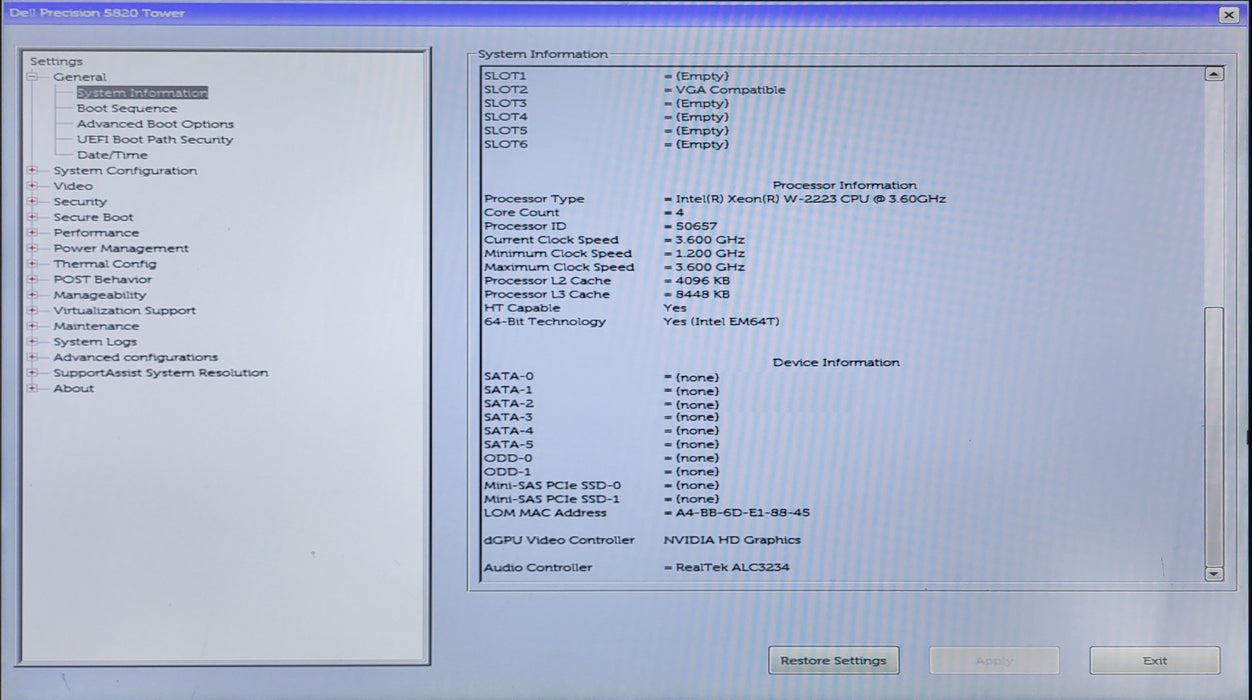 Dell Precision 5820 Tower, W-2223 3.6GHz, 16GB DDR4, P2200, No HDD, 425W