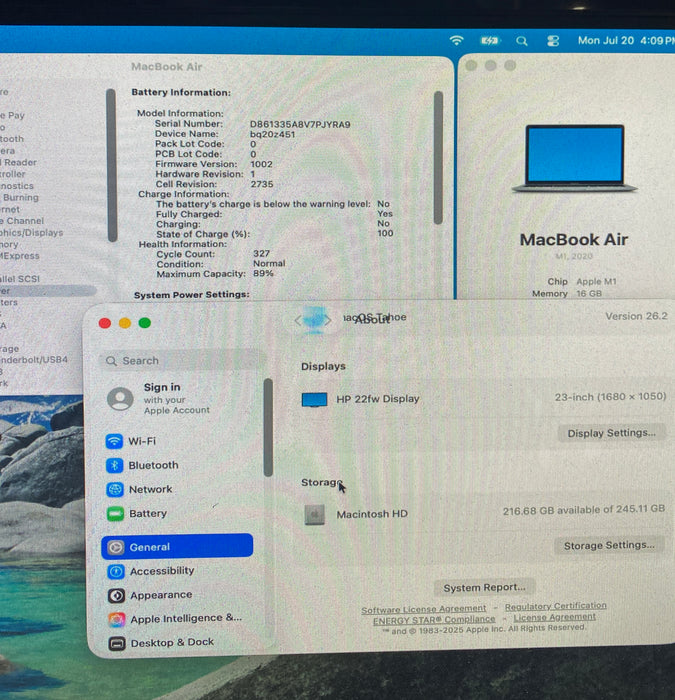 Apple MacBook Air 13 M1 2020 16GB 256GB SSD Faulty LCD For Parts/Repair READ!