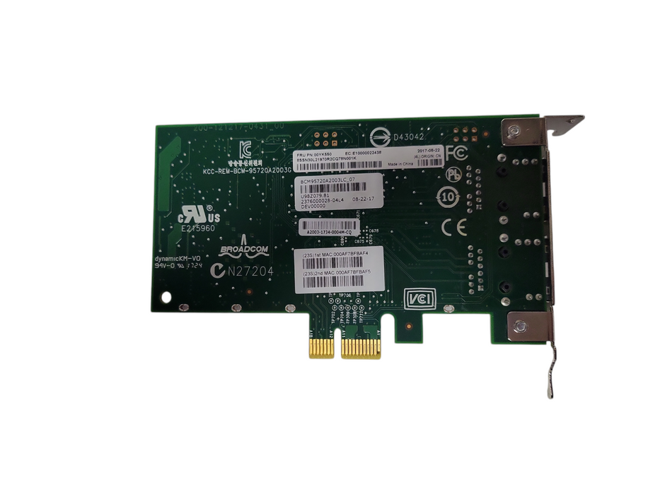 00YK550 ThinkSystem Broadcom BCM95720A2003LC RJ45 2-Port PCIe Ethernet Adapter