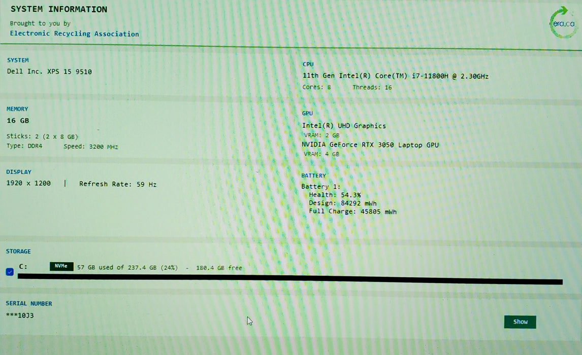 Dell XPS 15 9510 15.6''  Intel Core i7-11800H 16GB RAM 256GB SS RTX3050