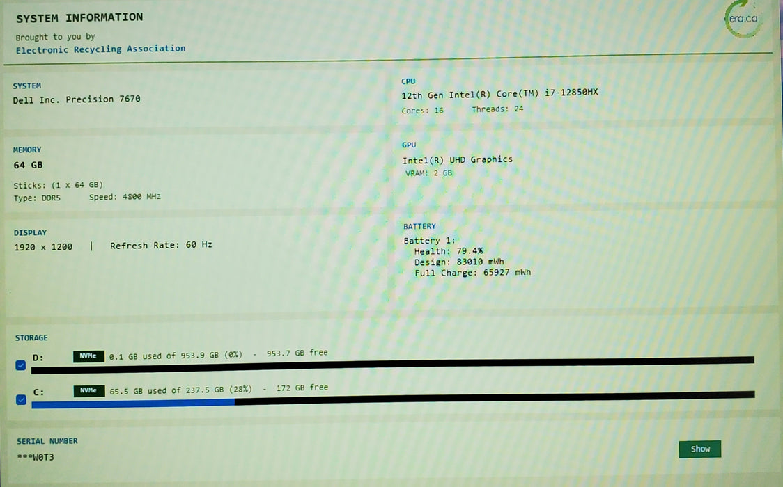 Dell Precision 7670 FHD i7-12850HX 64GB RAM 256GB+1TB SSD