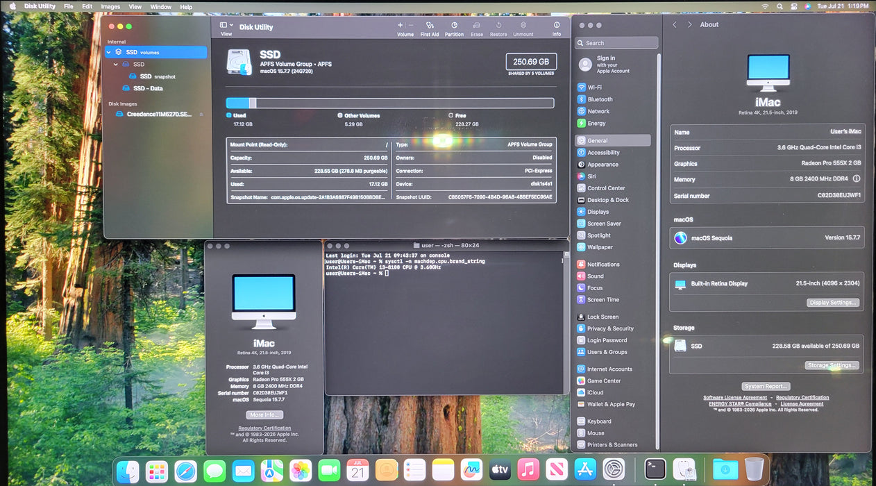 Apple iMac Retina 4K 21.5" Late 2019 i3-8100 8GB RAM 250GB SSD AMD Pro 555X 2GB