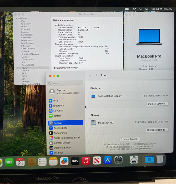Apple MacBook Pro 13" M1 2020 8GB RAM 256GB SSD No Power Adapter READ!