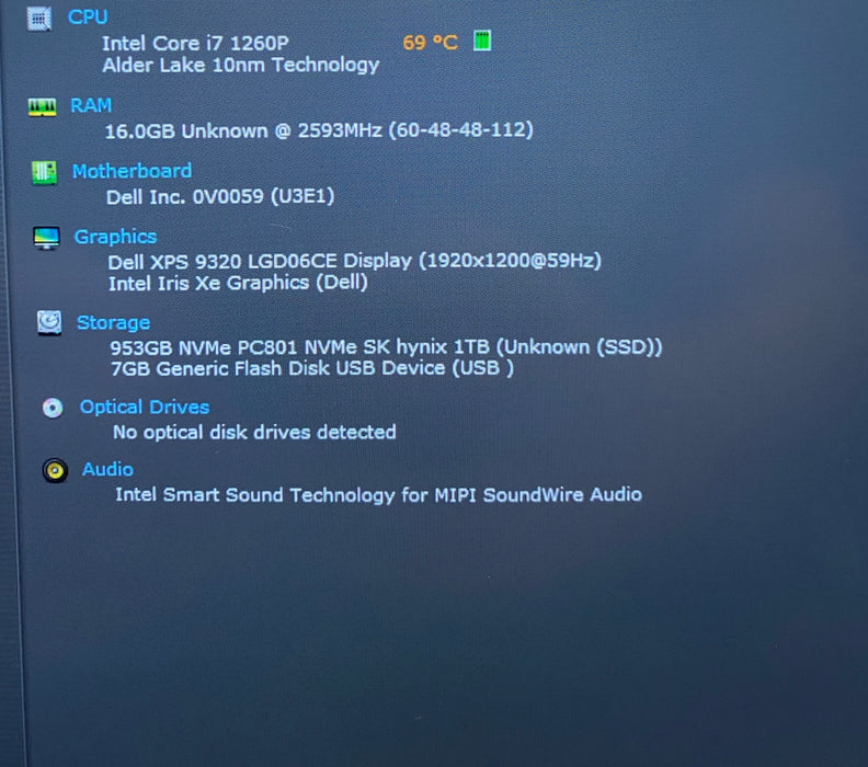 Dell XPS 9320 i7-1260P 16GB RAM 1TB SSD No Power Adapter READ!