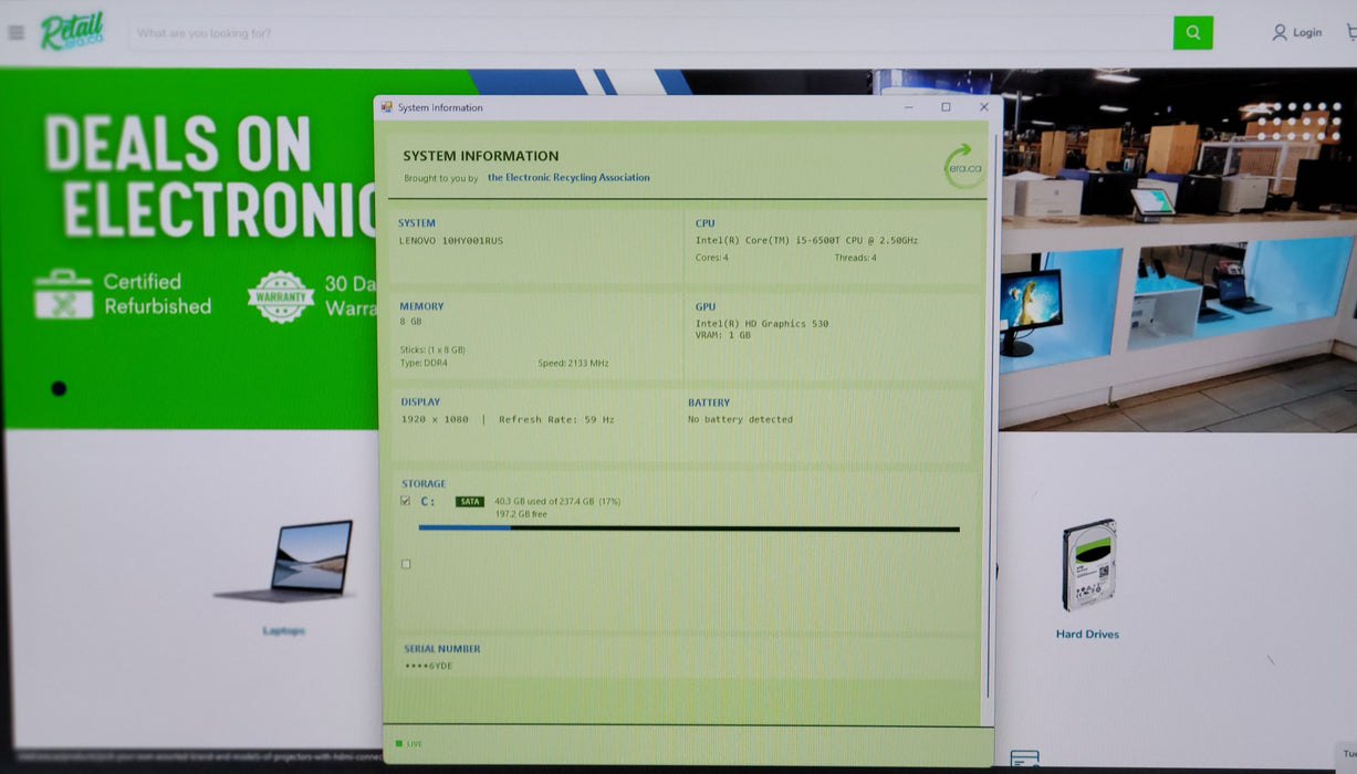 Lenovo ThinkCentre M700| i5-6500T @2.50GHz 8GB DDR4 256GB SSD