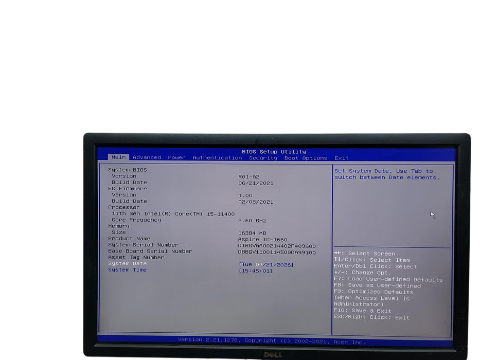 Acer Aspire TC - 1660 MT i5 - 11400 @ 2.60GHz 16GB DDR4 Ram No HDD