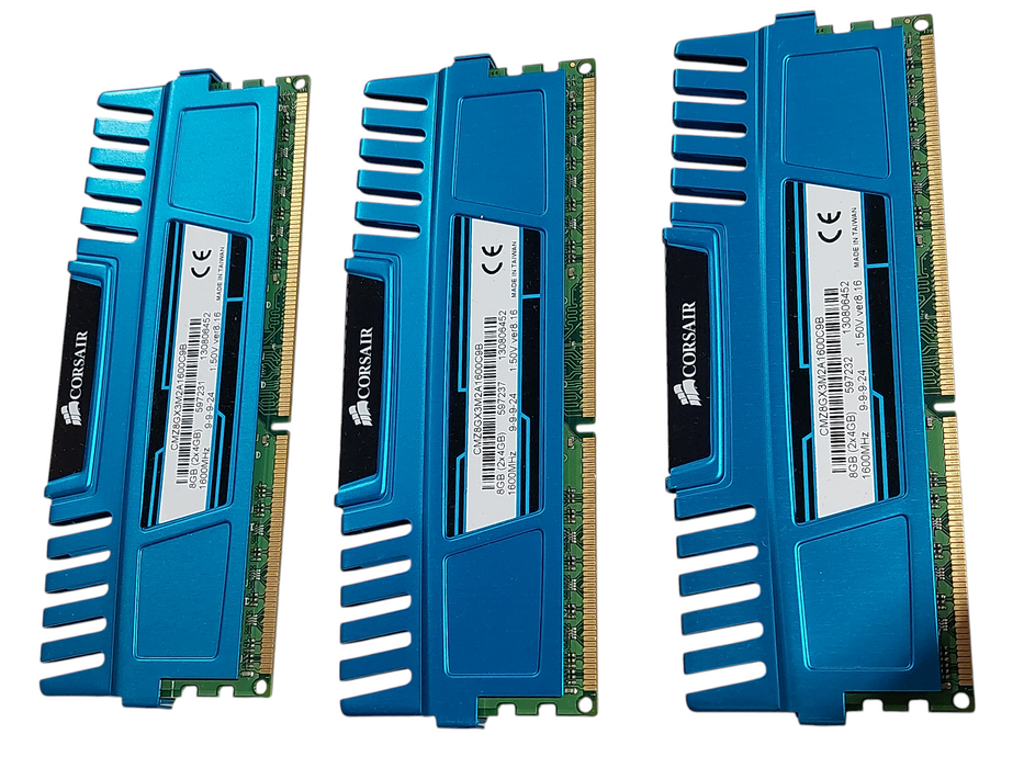 3-Corsair Armoured Blue Ram 4Gb Sticks x3 1600Mhz CMZ8GX3M2A1600C9B PC3 DDR3