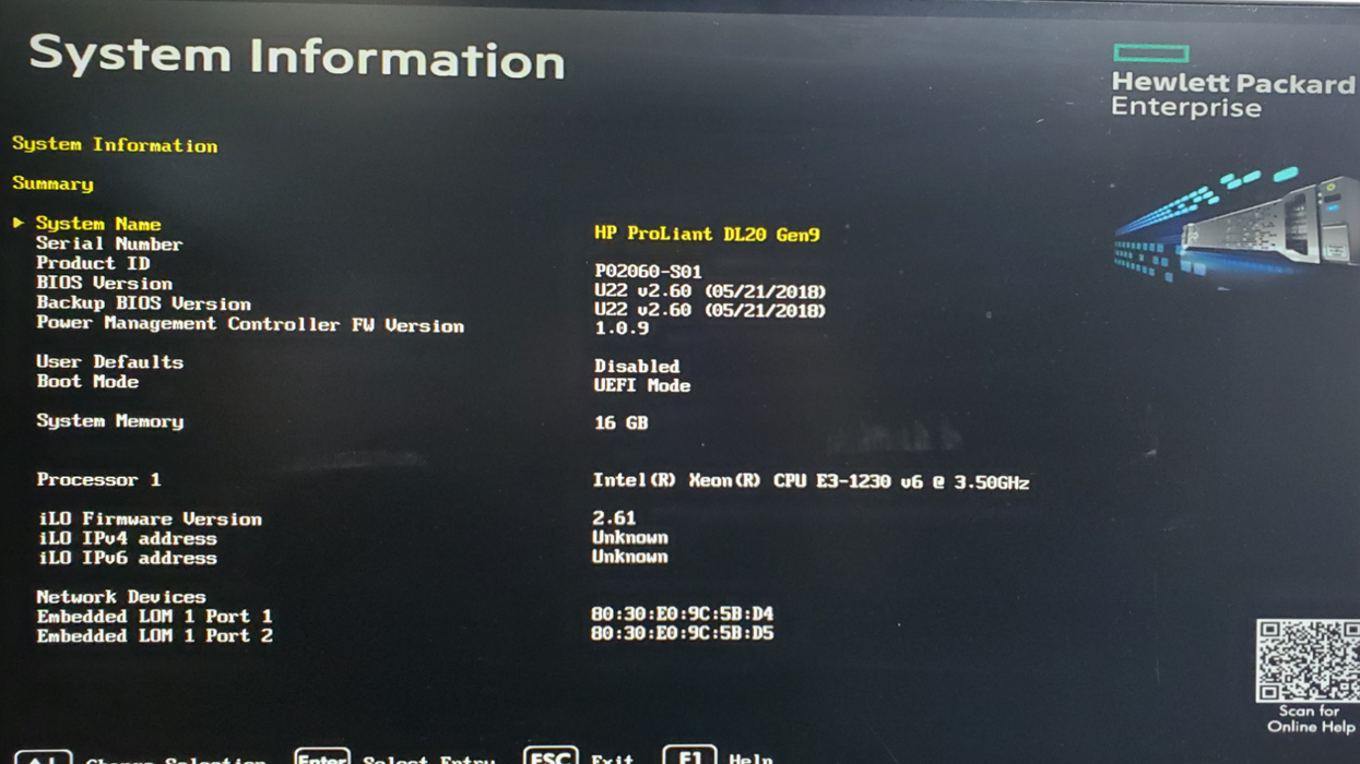 HP ProLiant DL20 Gen9 - 1x Xeon E3-1230 v6, 16GB DDR4, B140i - No HDD