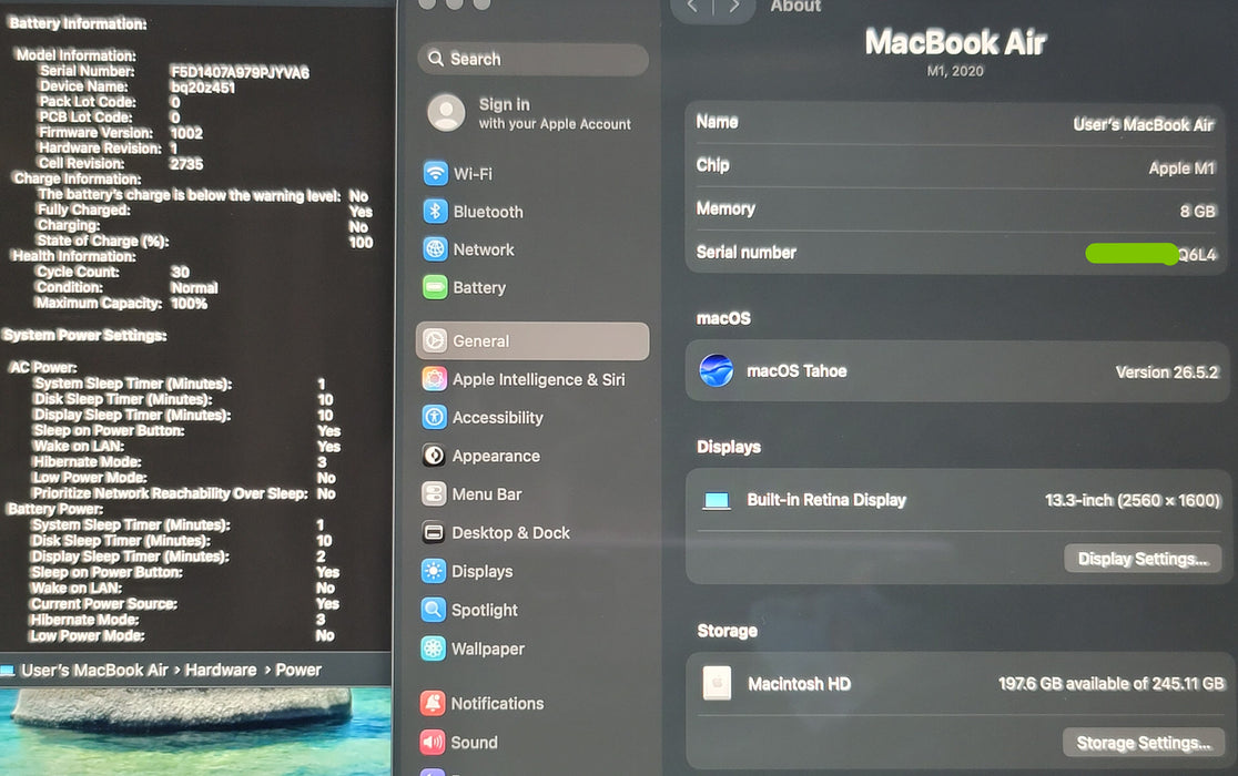 Apple MacBook Air 13" 2020 A2337 M1 8GB RAM 256GB SSD NO ADAPTER