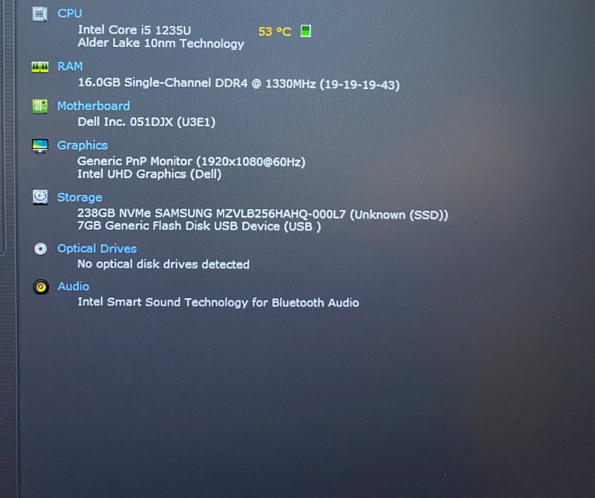 Dell Latitude 5430 i5-1235U 16GB RAM 256SSD French Keyboard No Power Adapter