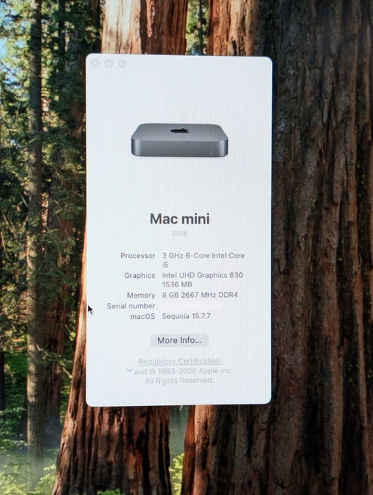 Apple Mac mini late 2018 i5-8500B 8GB RAM 1TB SSD