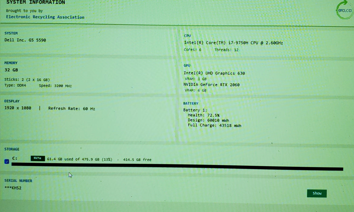 Dell G5 5590 15 FHD i7-9750H 2.6GHz 32GB 512GB SSD RTX 2060