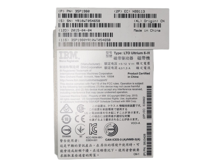 DELL IBM Ultrium-6 LTO6 HH Loader SAS Drive TL2000 TL4000 35P1980