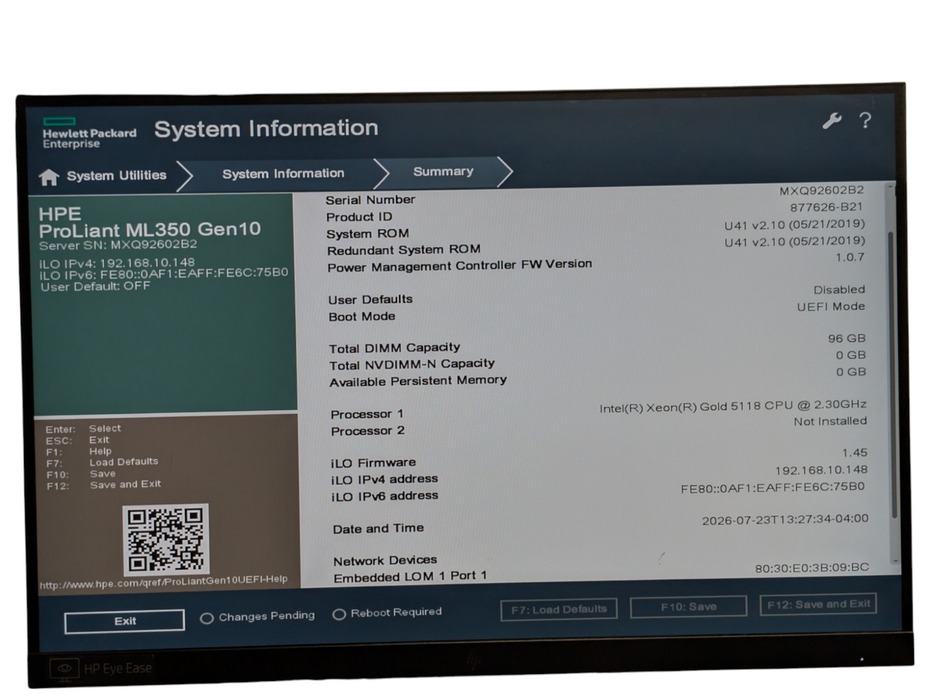 HPE ProLiant ML350 Gen10 Intel Xeon GOLD 5118 96GB RAM 2x 3.8TB SSD P408i-a RAID