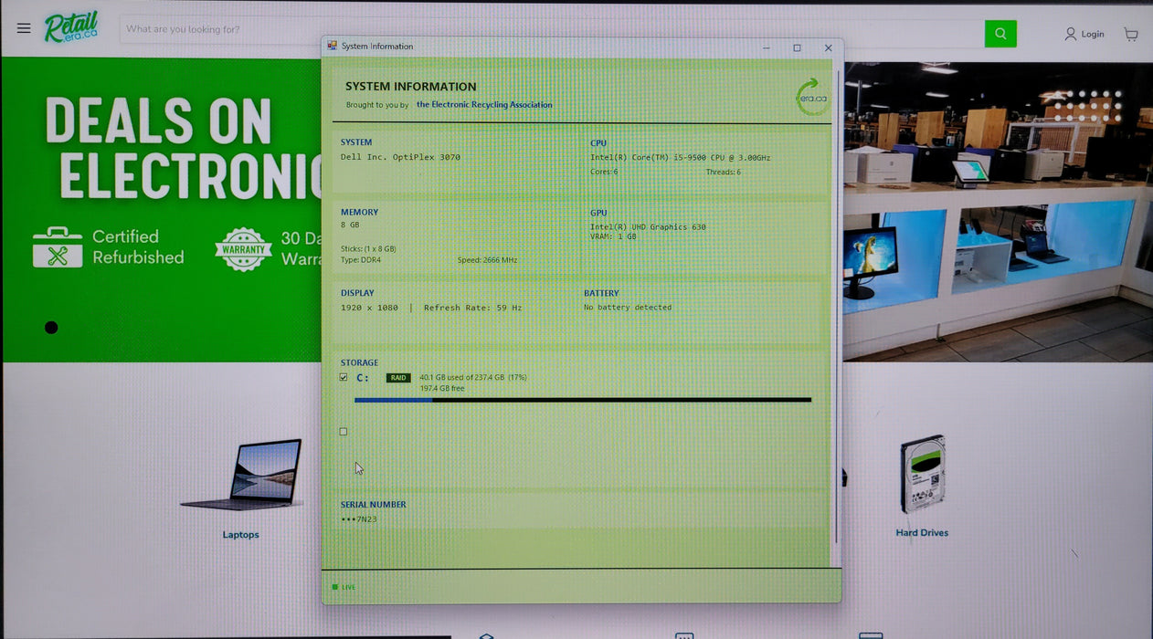 Dell OptiPlex 3070 | i5-9500 @ 3.00GHz 8GB DDR4 256GB NVMe