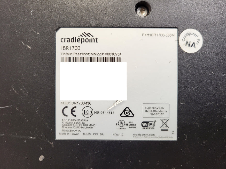 Cradlepoint IBR1700 Ruggedized Mobile Wireless Router No Cables/wires