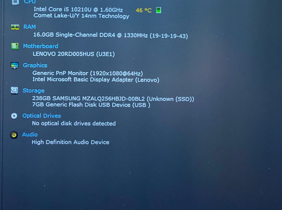 Lenovo ThinkPad E15 Intel Core i5-10210U 1.60GHz 16GB RAM 256GB SSD