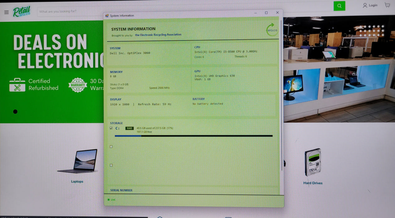 Dell OptiPlex 3060 | i5-8500 @ 3.00GHz 8GB DDR4 256GB NVMe