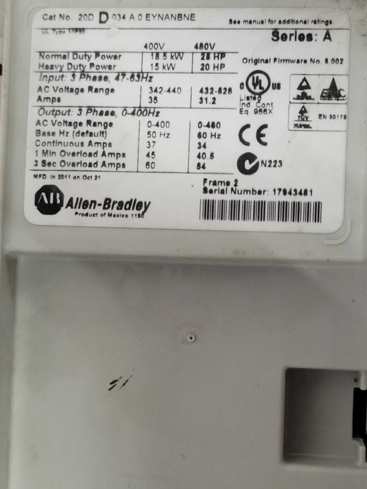 ALLEN BRADLEY POWER 20D D 034 A 0 EYNANABE, READ _