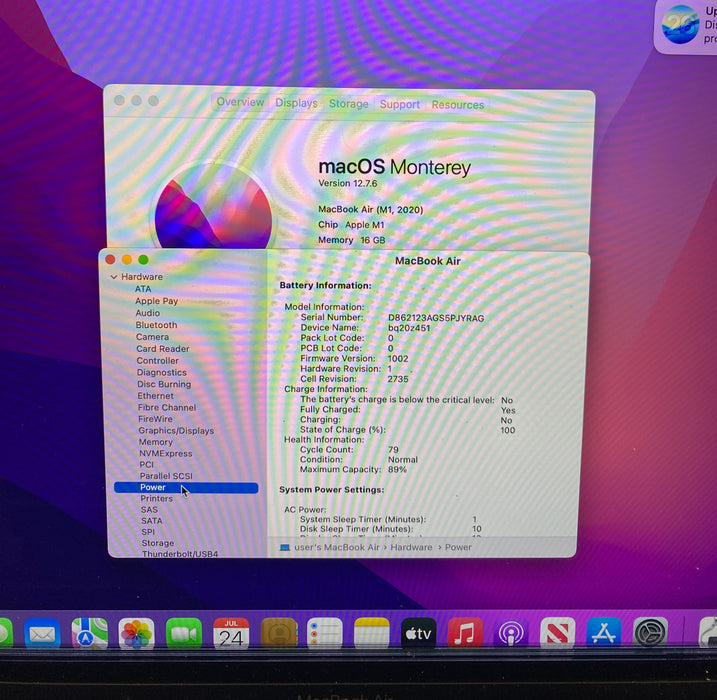 Apple MacBook Air 13" M1 2020 16GB 256SSD Bad LCD For Parts/Repair