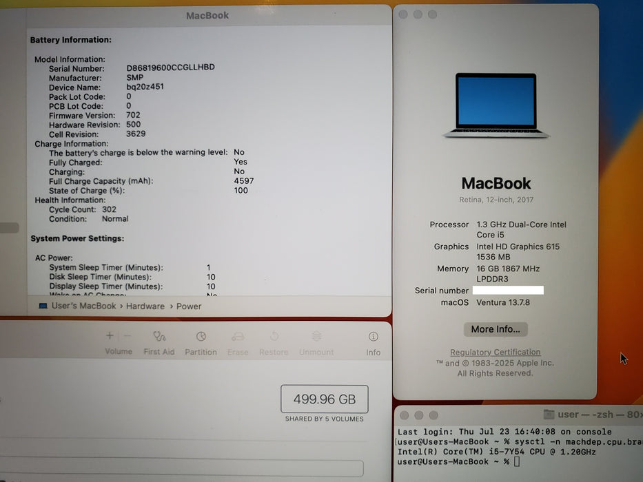 Apple MacBook A1534 12" 2017 Retina I5-7Y54 16GB RAM 512GB SSD READ
