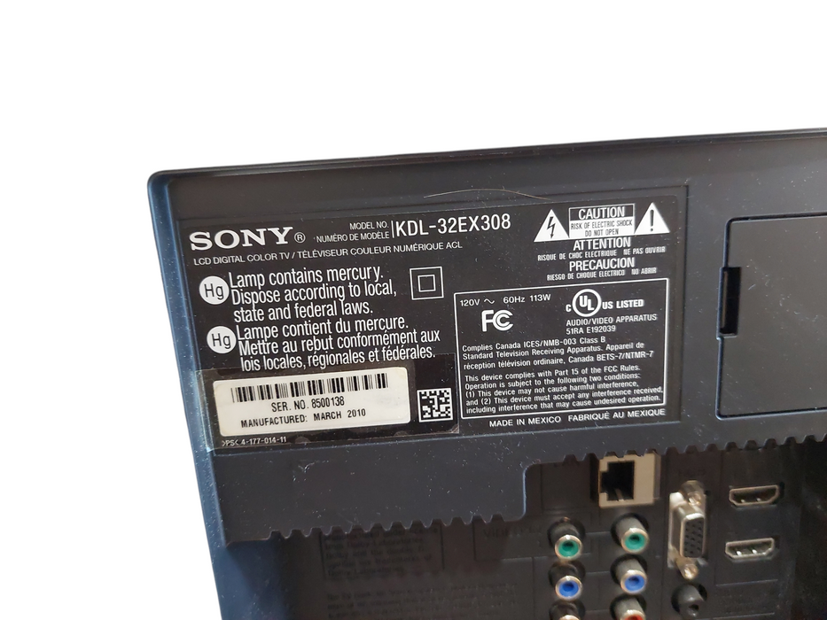Sony Bravia 32" LCD Tv Model: KDL-32EX308  march 2010