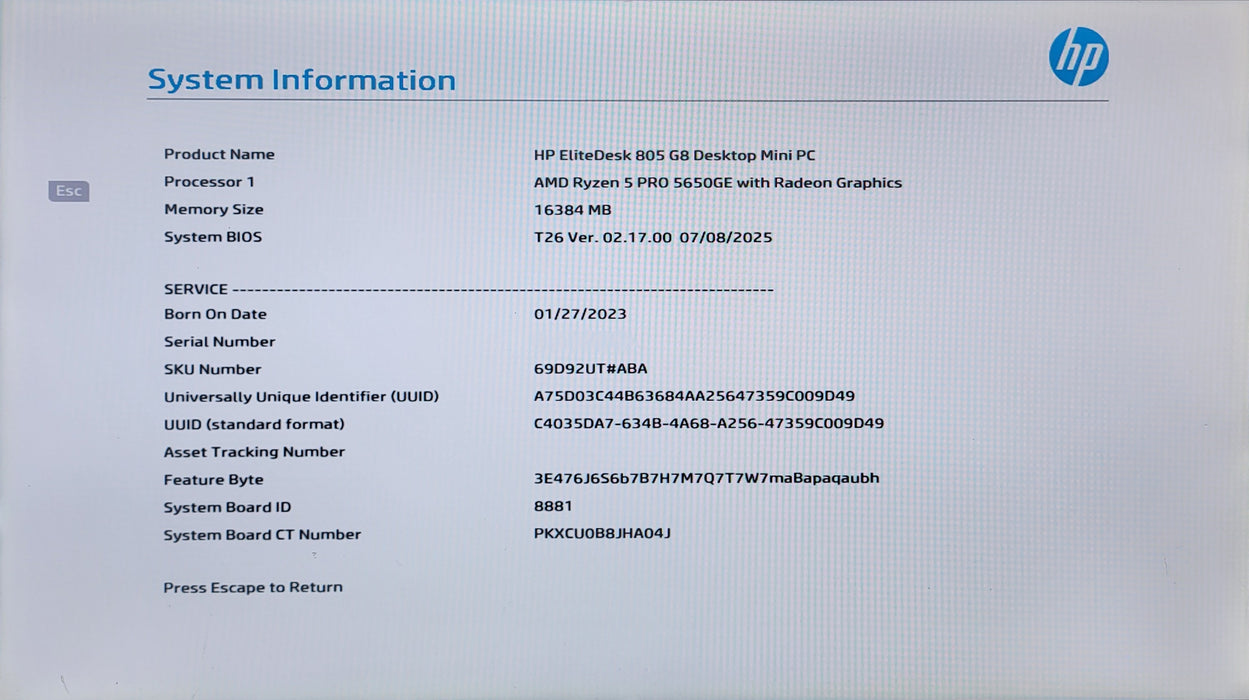 HP EliteDesk 805 G8 Mini, Ryzen 5 Pro 5650G, 16GB DDR4, 256GB NVMe, 120W PWR