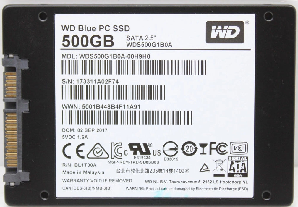 Lot 20x 500GB SATA 2.5" 7mm WD Blue SSD