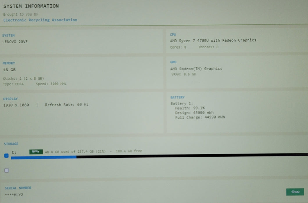 Lenovo ThinkBook 14 G2 ARE Ryzen 7 4700U 16GB DDR4 256GB NVMe