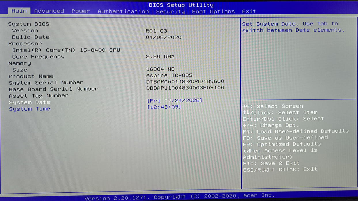 Acer Aspire TC-885 Desktop | Intel Core i5-8400 @2.80GHz, 16GB DDR4, No HDD