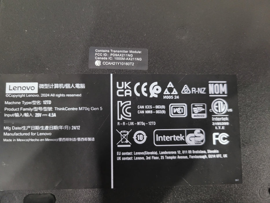 Lenovo ThinkCentre M70q Gen5 |i5-14400T @1.50 16GB DDR4 256GB NVMe