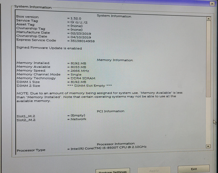 Dell OptiPlex 5060 | i5-8500T @2.10GHz 8GB DDR4 256GB NVMe