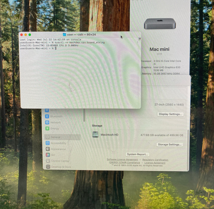 Apple Mac Mini 2018 Intel Core i5-8500B 3.00GHz 16GB RAM 512GB SSD