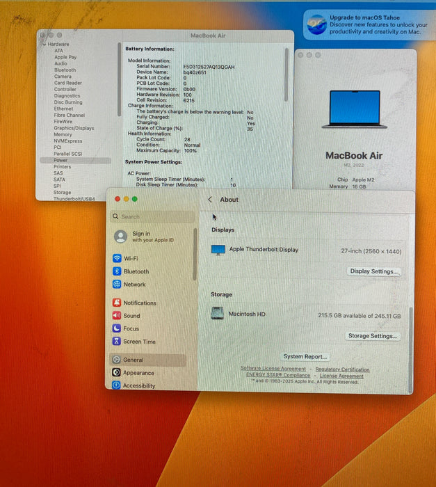 Apple MacBook Air M2 2022 16GB RAM 256GB SSD Bad LCD For Parts/Repair