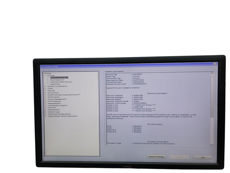 Dell Optiplex 5080 SFF i5 - 10500 @ 3.10GHz 16GB DDR4 Ram No HDD
