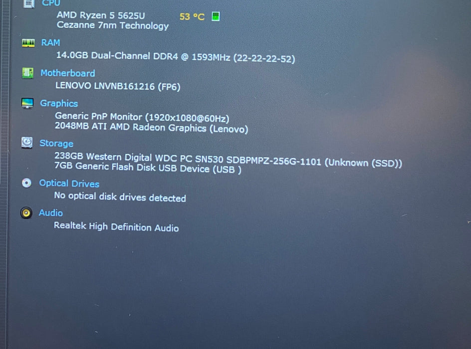Lenovo ThinkBook 14 G4 ABA AMD Ryzen 5 5625U 2.30GHz 16GB RAM 256GB SSD READ