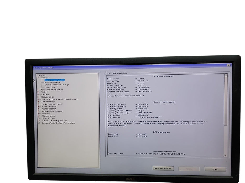 Dell Optiplex 5080 Micro i5 - 10500T @ 2.30GHz 16GB DDR4 Ram No HDD