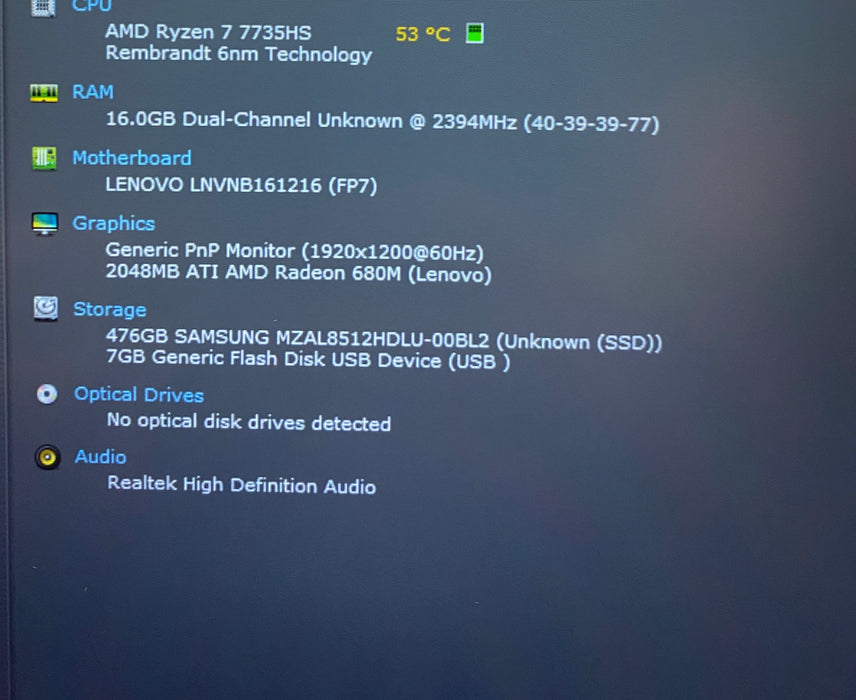 Lenovo ThinkBook 15 G7 ARP TOUCH AMD Ryzen 7 7735HS 3.20GHz 16GB RAM 512GB SSD