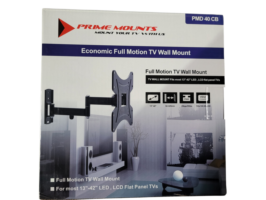 Prime Mounts PMD 40CB 12" - 32" Full Motion Articulating Wall Mount for TV