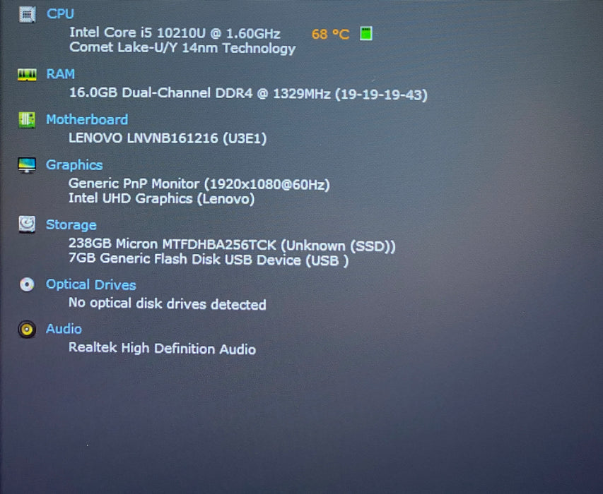 Lenovo ThinkBook 15-IML Intel core i5-10210U 1.60GHz 16GB RAM 256GB SSD