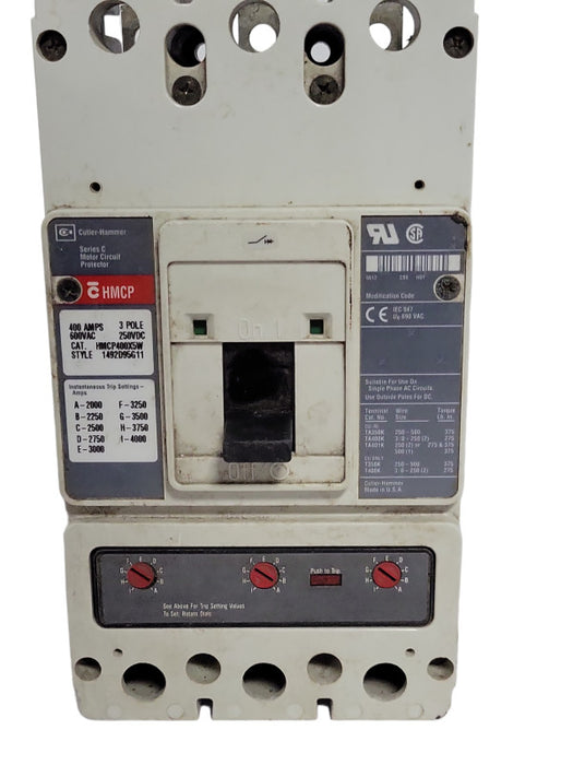 Cutler-Hammer HMCP400X5 Circuit Breaker 3 Pole 400Amp 600VAC, READ _