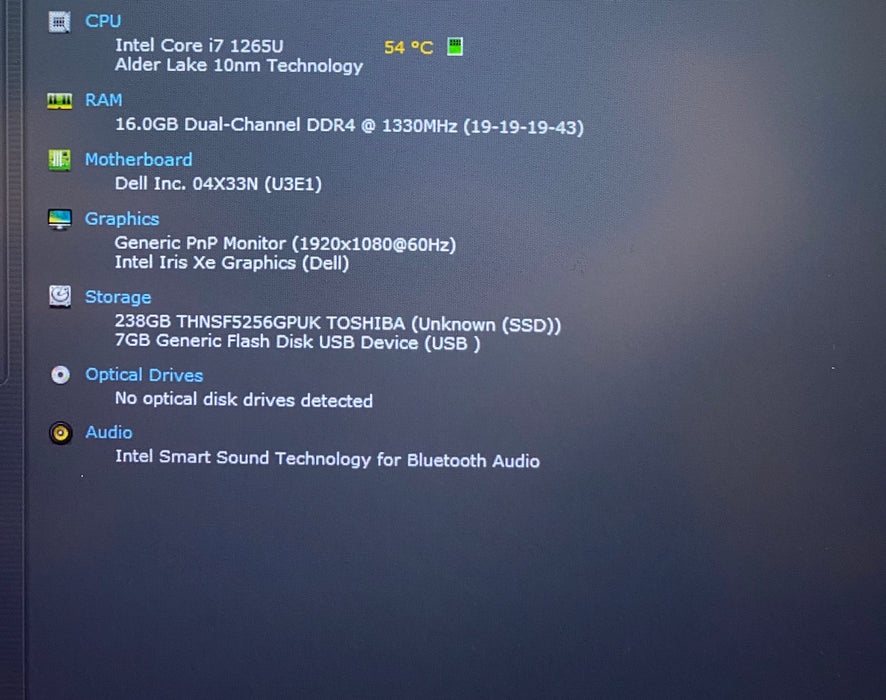 Dell Latitude 5430 Core i7-1265U 1.8Gh 16GB RAM 256GB SSD No Power Adapter READ!